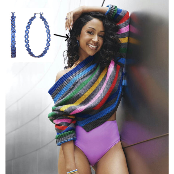 Liza Koshy wearing Hi June Parker Electric 80s Blue Hoop earrings Women's Health Magazine April 2022