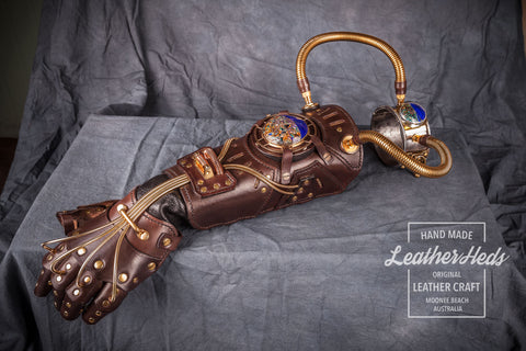Steampunk leather gauntlet with opal