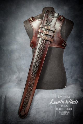 Leather sword scabbard and chest harness