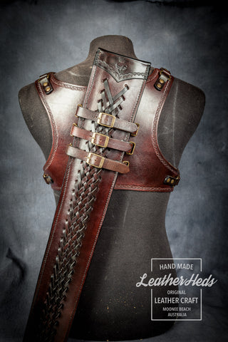 Leather sword scabbard and chest harness