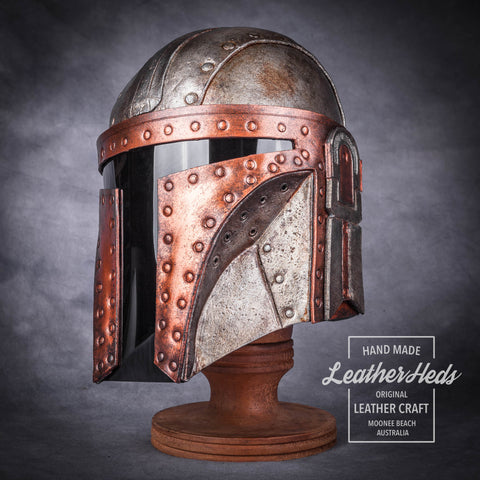 Leather steampunk Mandalorian helmet side