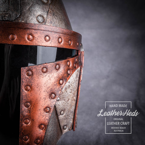 Leather steampunk Mandalorian helmet detail