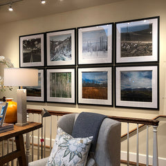 RoverWorks framed art gallery wall at Picket Fence in Ketchum Idaho. Photography by Andrew Grant and Amanda Hedlund.