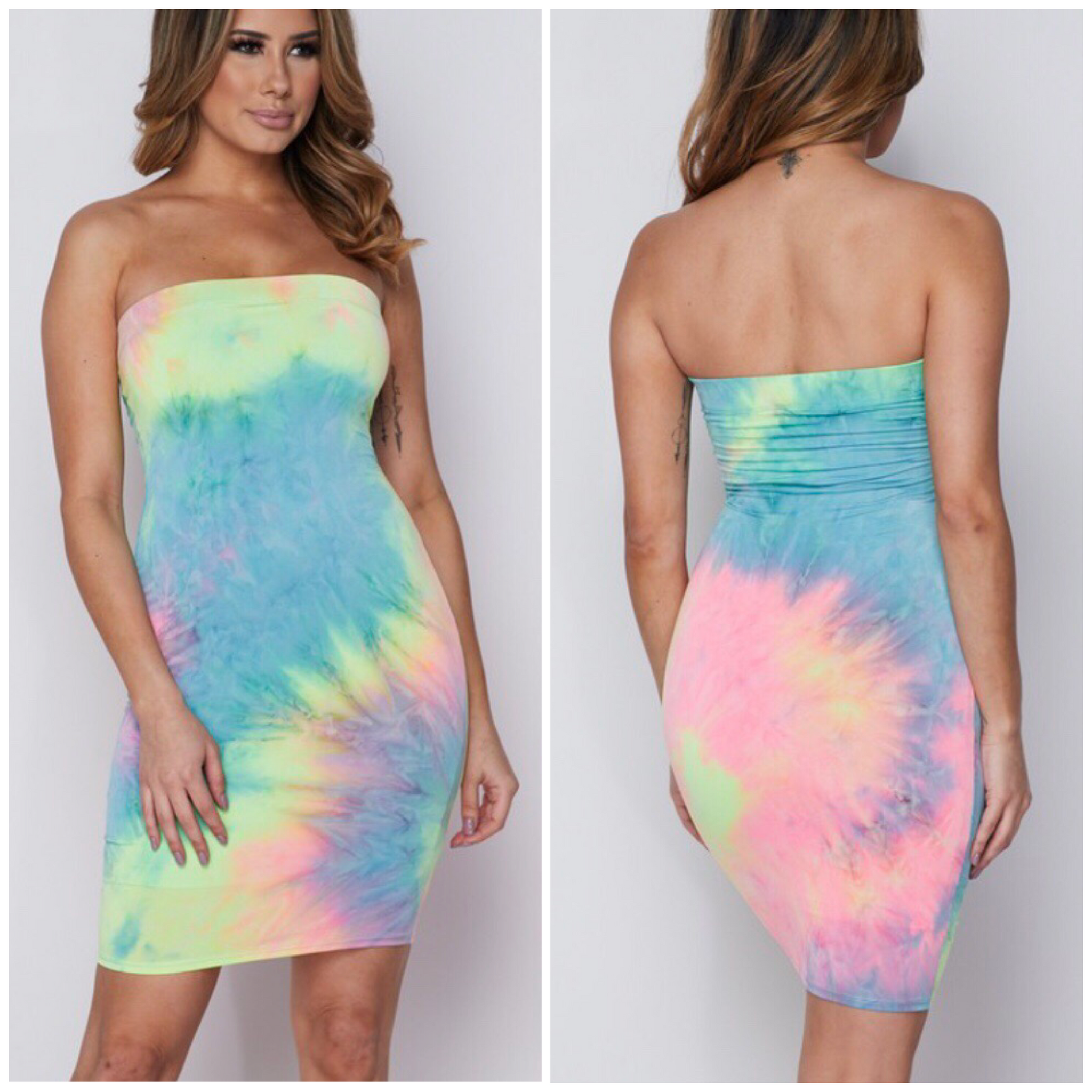 strapless neon dress