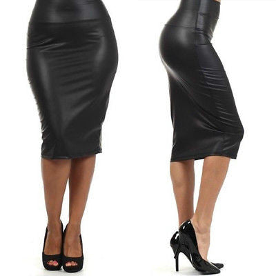 Black Skirt Faux Leather Pencil New Women Sexy High Waist Plus Size S ...