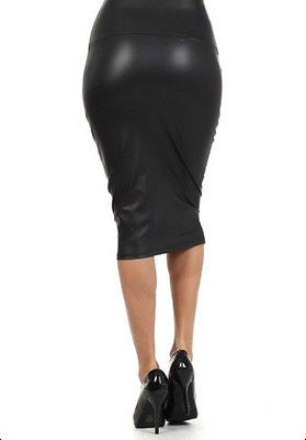 Black Skirt Faux Leather Pencil New Women Sexy High Waist Plus Size S ...