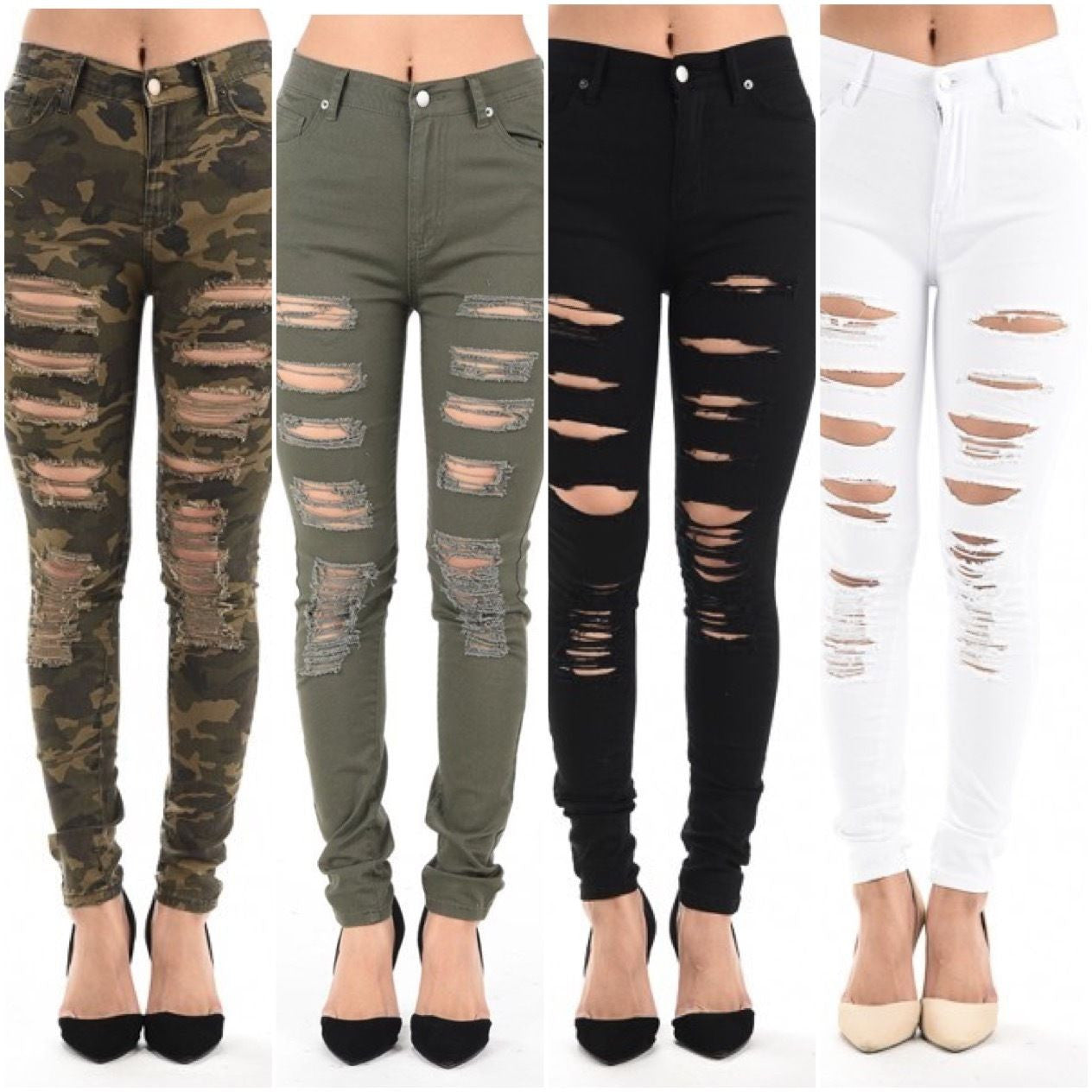 Plus High Waist Pants Ripped Destroyed Skinny Jeans Stretch Legging Ca ...