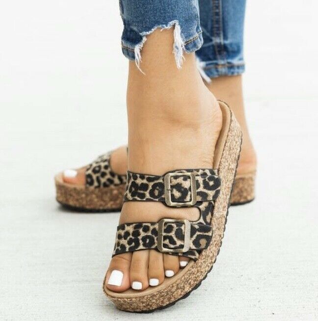 leopard print cork sandals