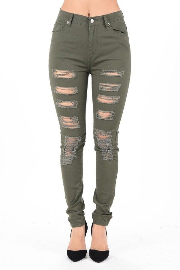 Plus High Waist Pants Ripped Destroyed Skinny Jeans Stretch Legging Ca ...