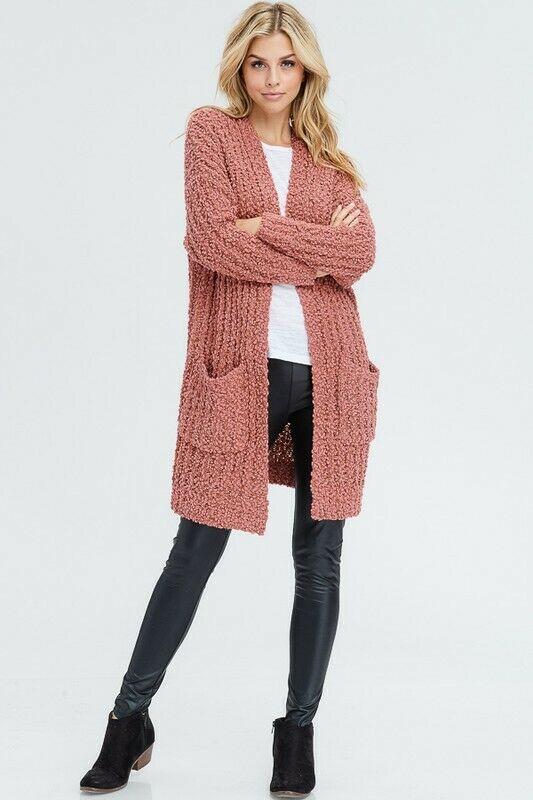 Mauve Soft Knit Solid Long Cardigan W/ Pockets Womens S M L – Jersey Glam