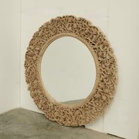 Thumbnail for Rajasthan Round Carved Teak Wood Mirror