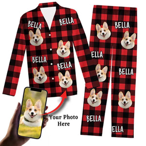 Personalized Pet's Face and Name Long Sleeve Photo Pajamas - MostlyPaws