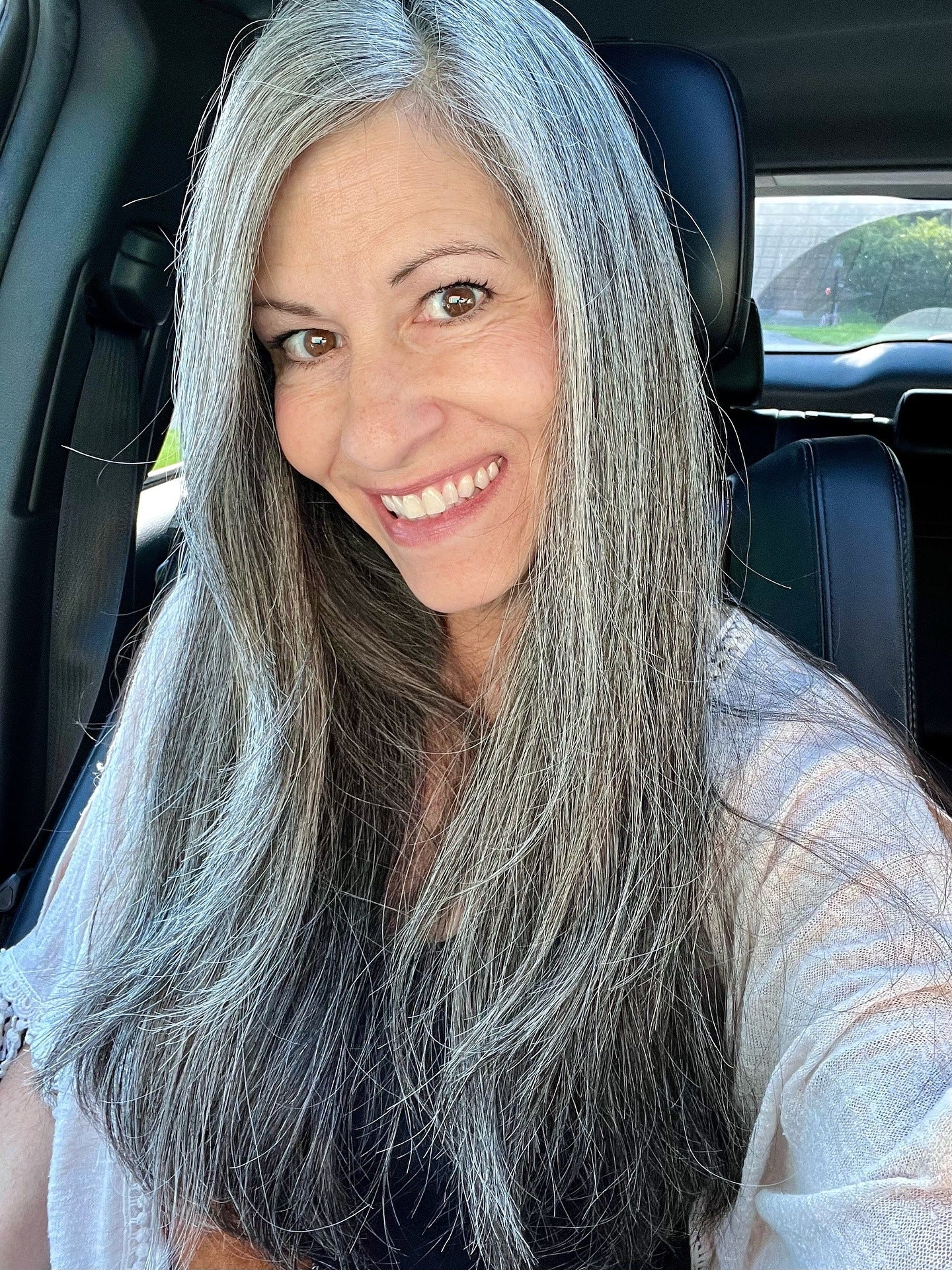 1. Silky Silver Layers - Silver Hair Color