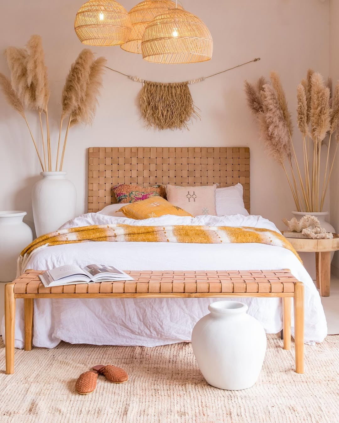 12. Golden Sands and Pampas Elegance - Boho Bedroom Ideas