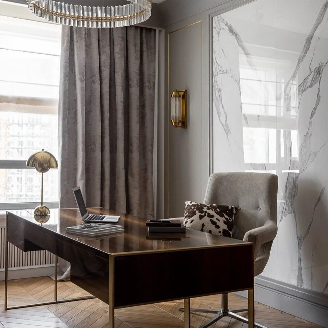 13. Sophisticated Greys with Luxe Materials - Office Room Ideas
