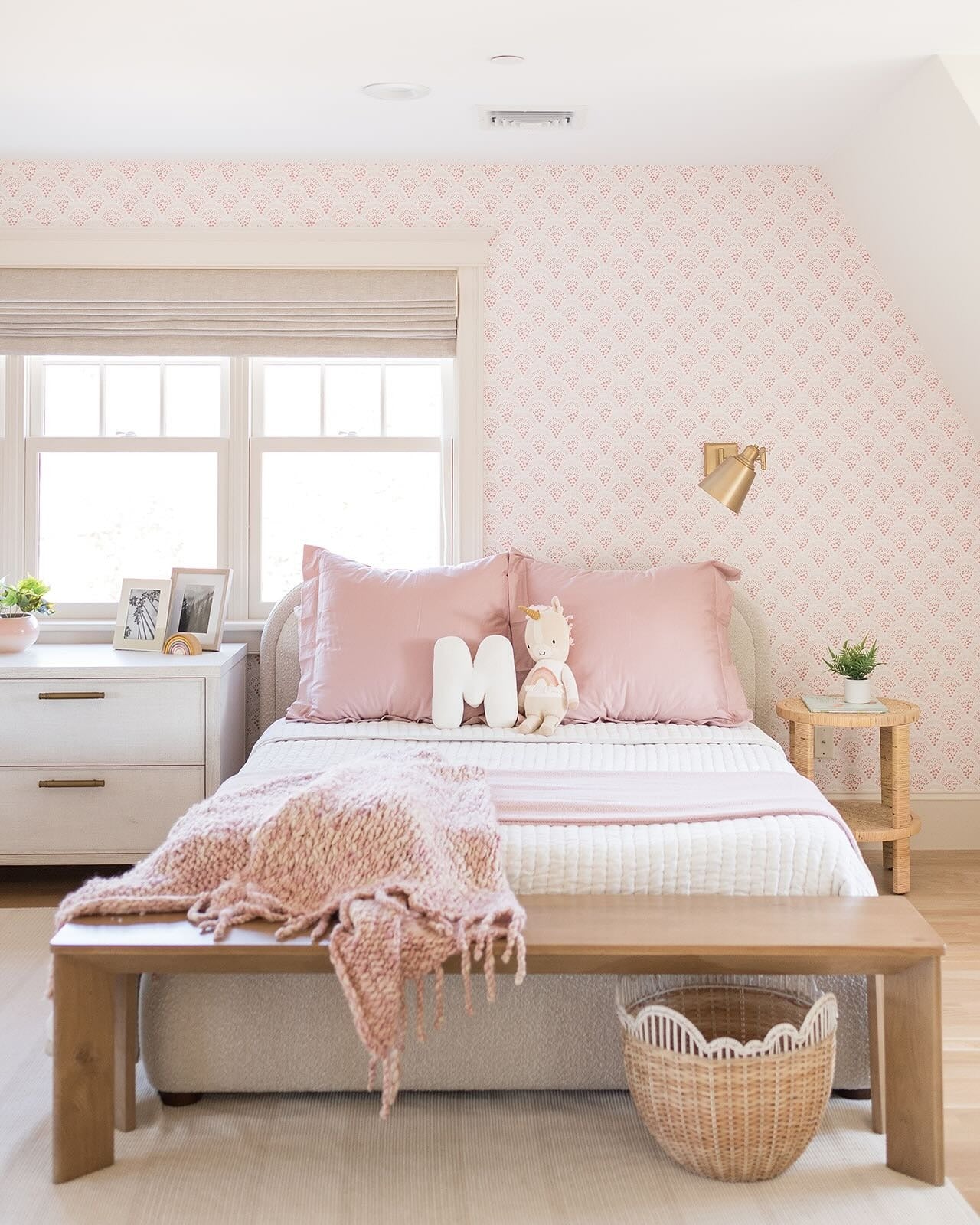14. Petal Pink Geometry with Nordic Warmth - Girls Bedroom Ideas