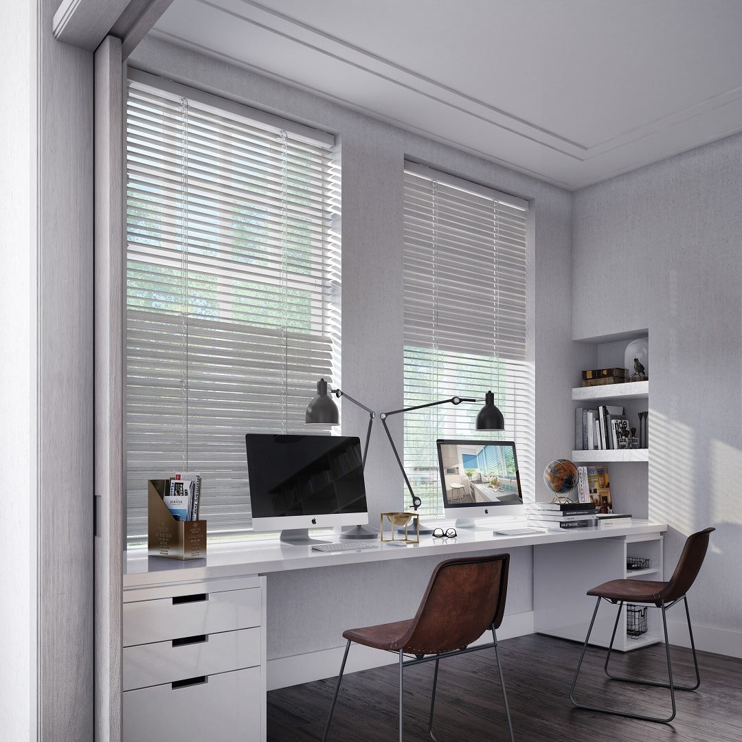 14. Streamlined Workspace in Frosted White and Walnut - Professional Office Decor Ideas