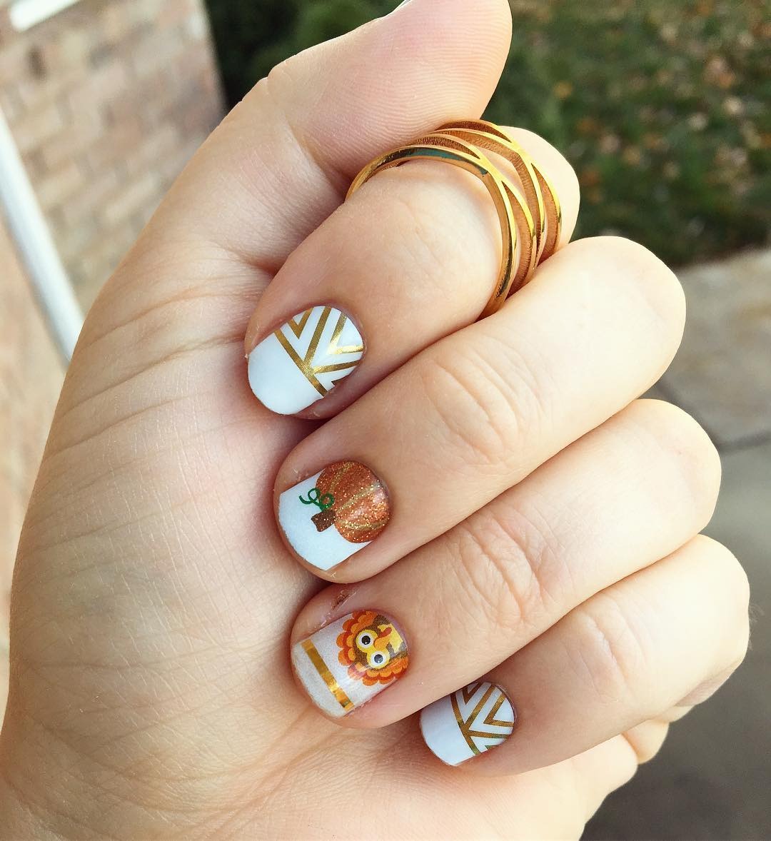 3. Pumpkin Patch Geometric Art - Short Thanksgiving Nail Ideas