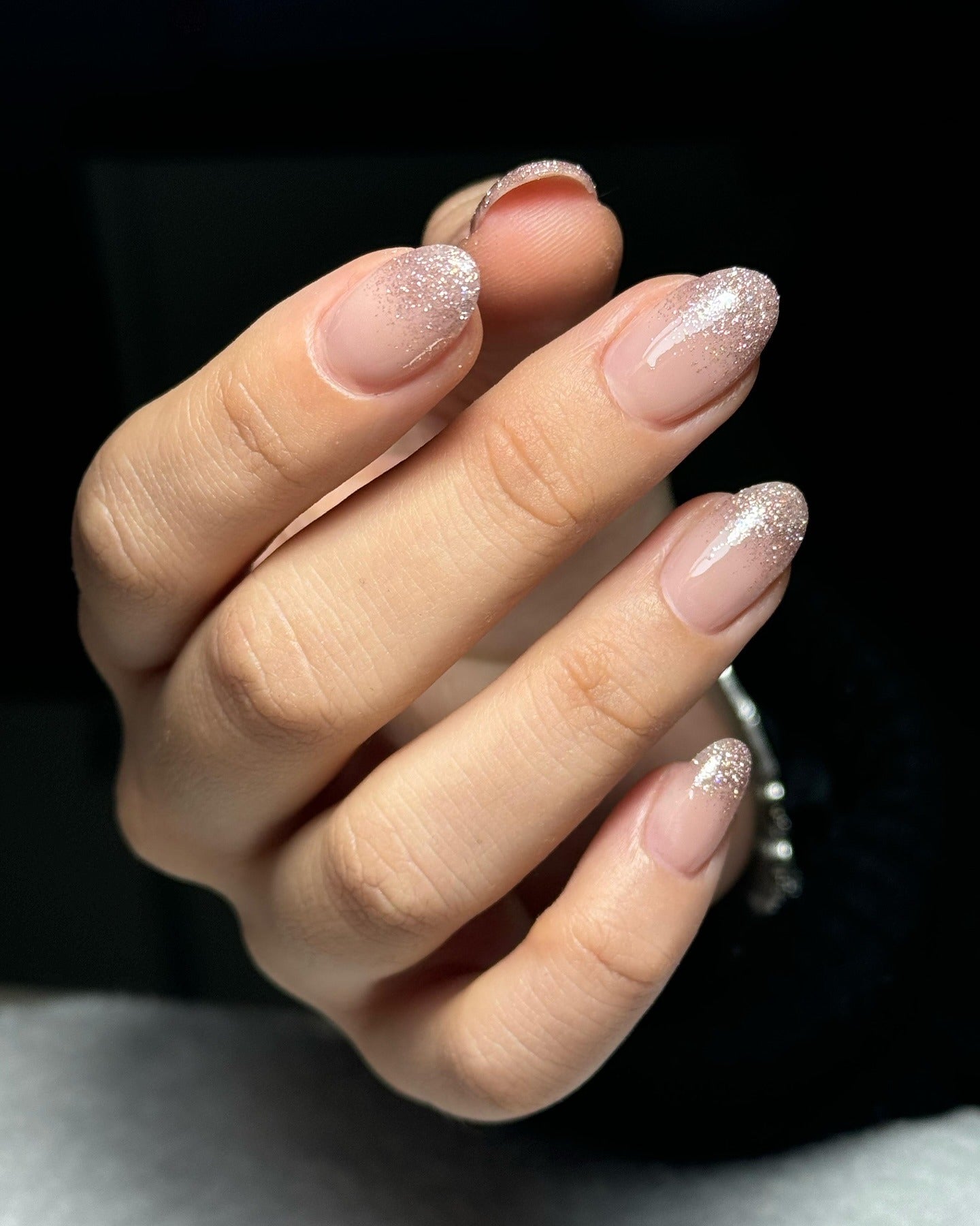 7. Nude Sparkle French Ombre - Ombre Nail Ideas