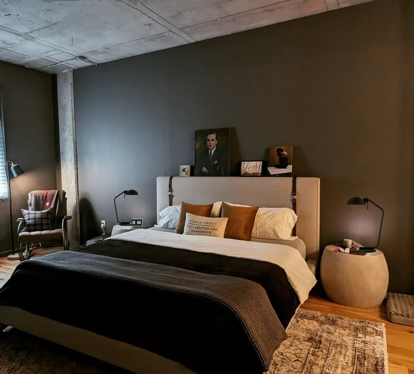 7. Urban Vintage with Heritage Undertones - Dark Bedroom Ideas