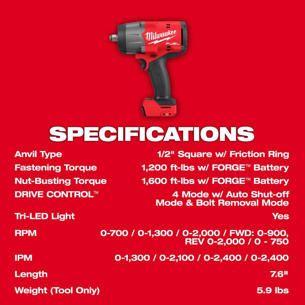 2967-20-48-11-1861 M18 FUEL 18V Lithium-Ion Brushless Cordless 1/2 in. Impact Wrench with Friction Ring w/ FORGE 6.0 Ah Battery