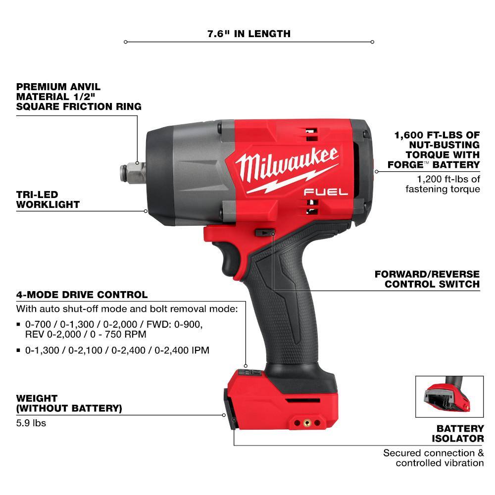 2967-20-48-11-1861 M18 FUEL 18V Lithium-Ion Brushless Cordless 1/2 in. Impact Wrench with Friction Ring w/ FORGE 6.0 Ah Battery