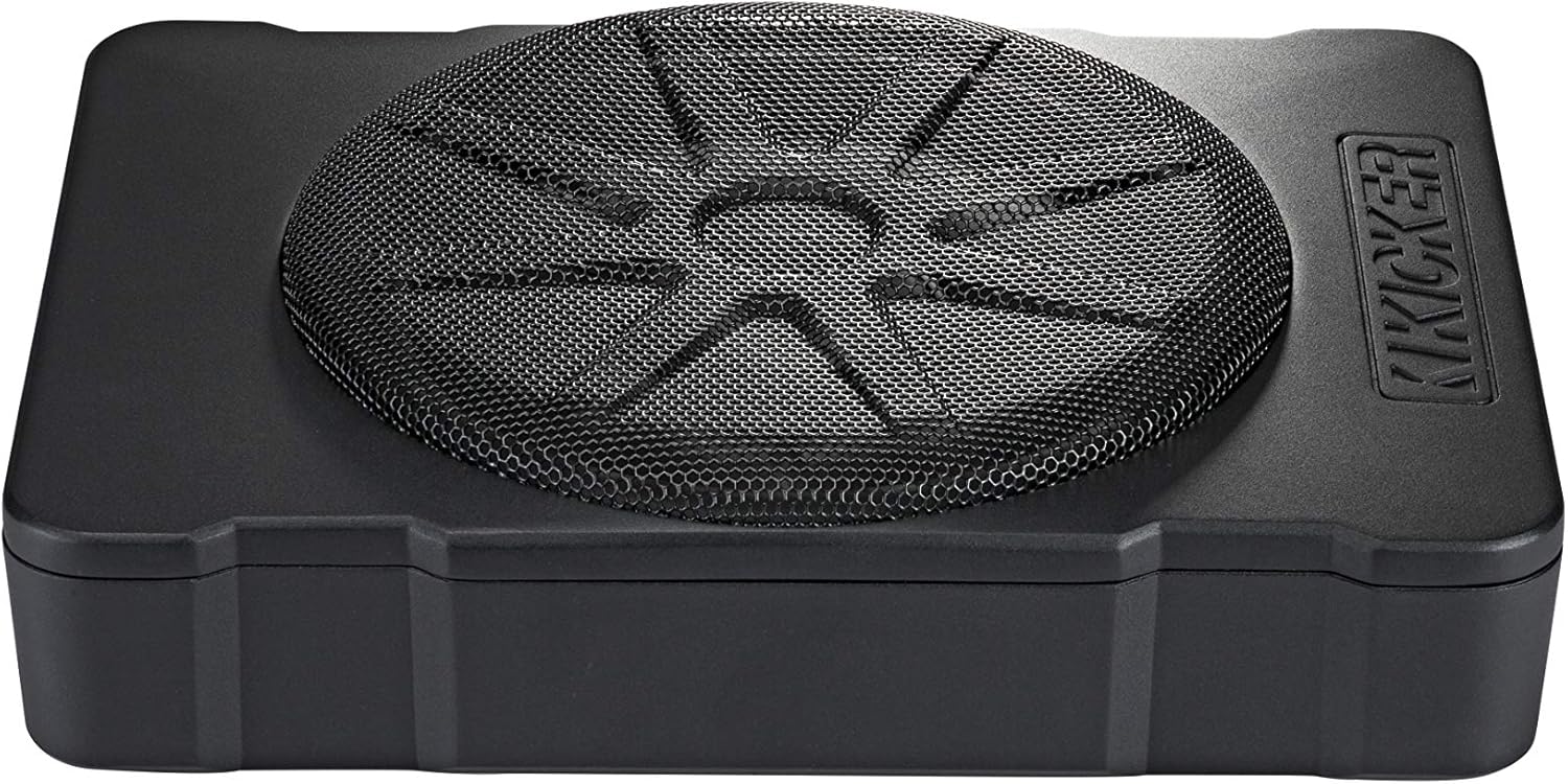 KICKER Hideaway HS10 10-Inch Compact Powered Subwoofer with Remote Control, Adjustable Bass, and High/Low-Level Inputs