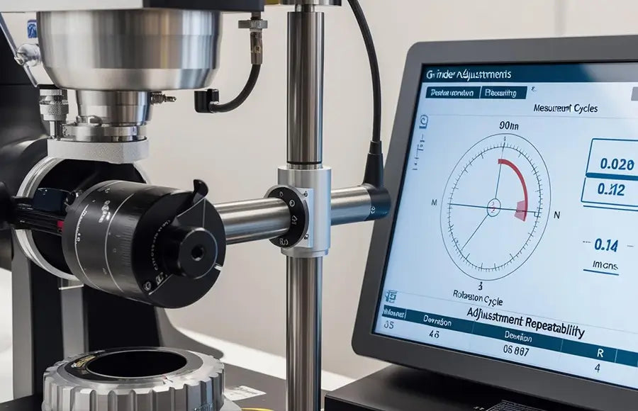 Laboratory testing setup for measuring grinder adjustment repeatability