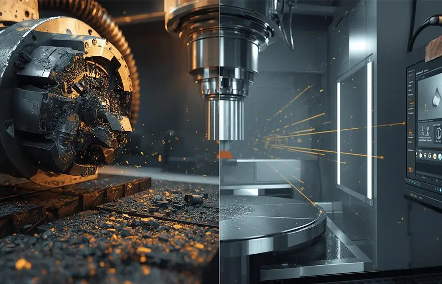 damaged 5-axis machine vs. clean simulation interface