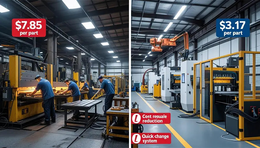 traditional vs flexible sheet metal production line with cost comparison overlay