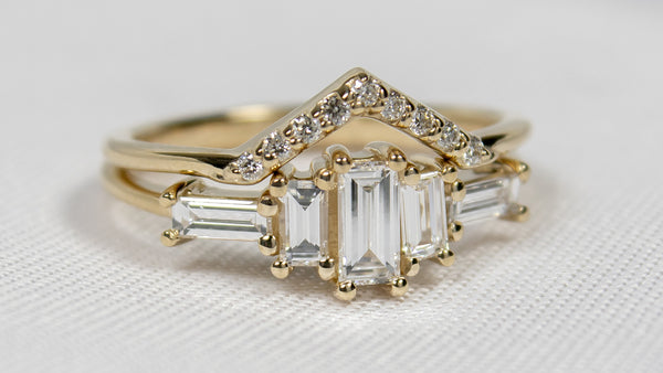 The Brooklyn Art Deco Baguette Cluster Engagement Ring and Chevron Wedding Ring | Lisa Robin