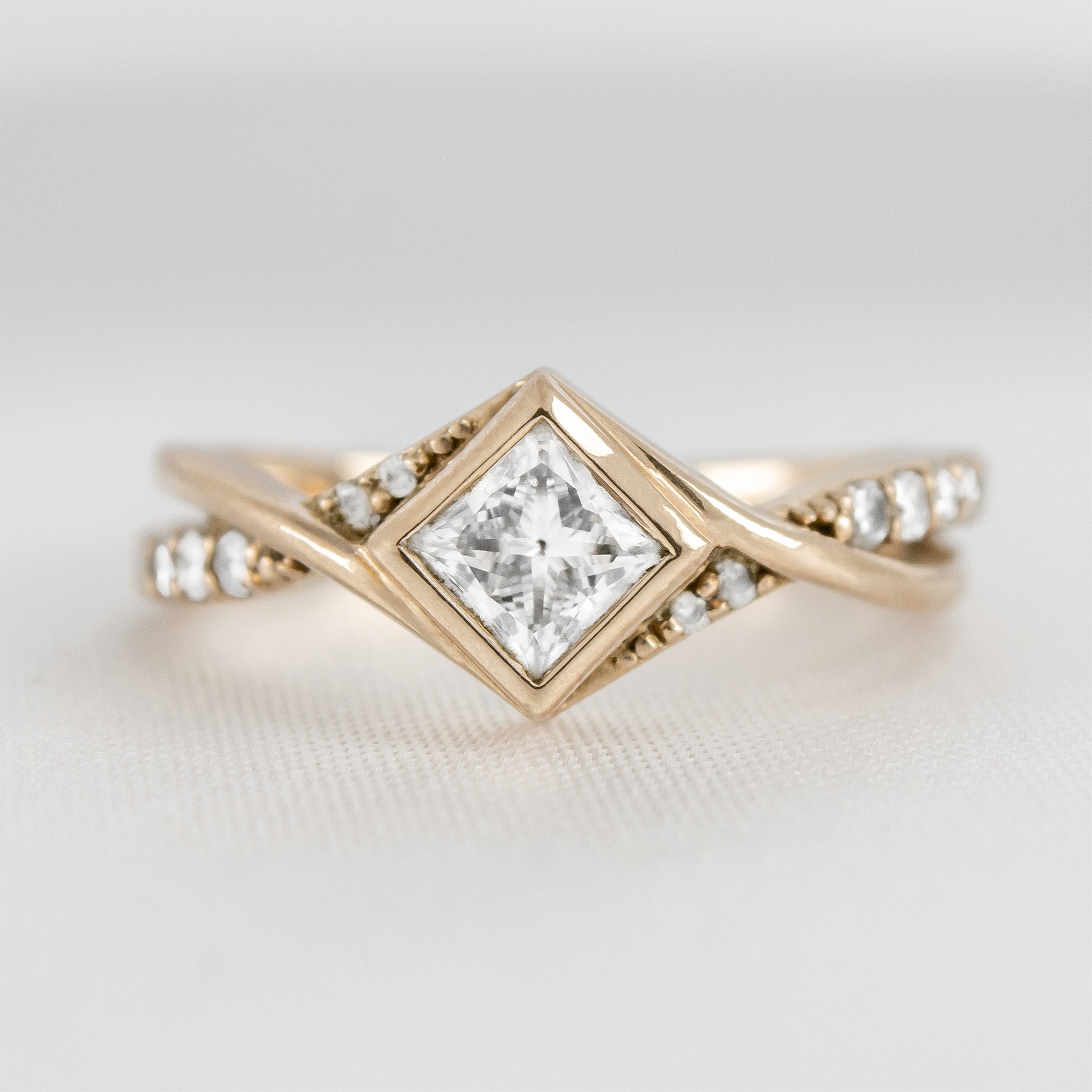 14k Rose Gold 2/3 Carat Princess cut Halo Engagement Ring | Sarraf.com