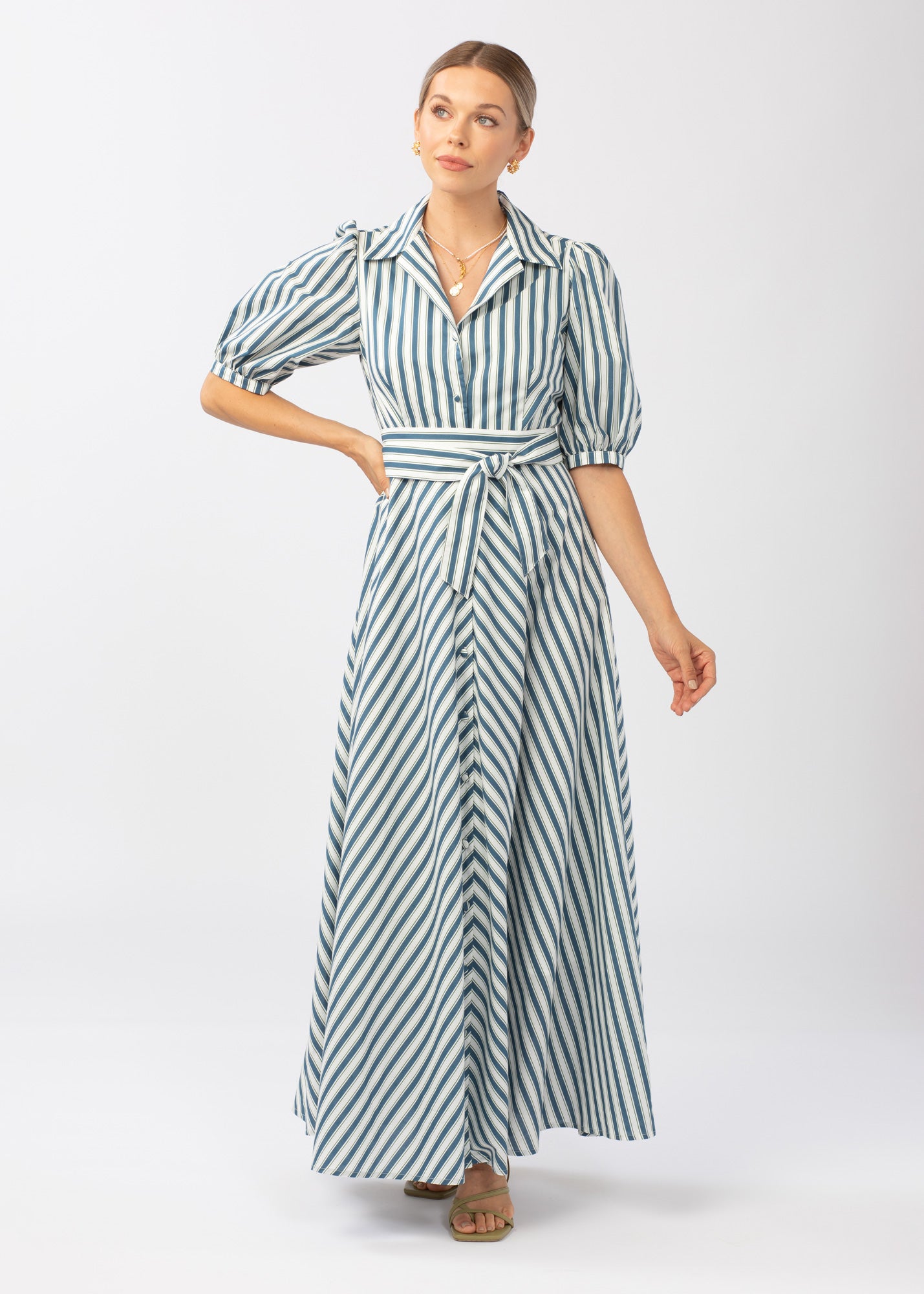 Charlotte Collared Gown Vineyard Stripe – Abbey Glass