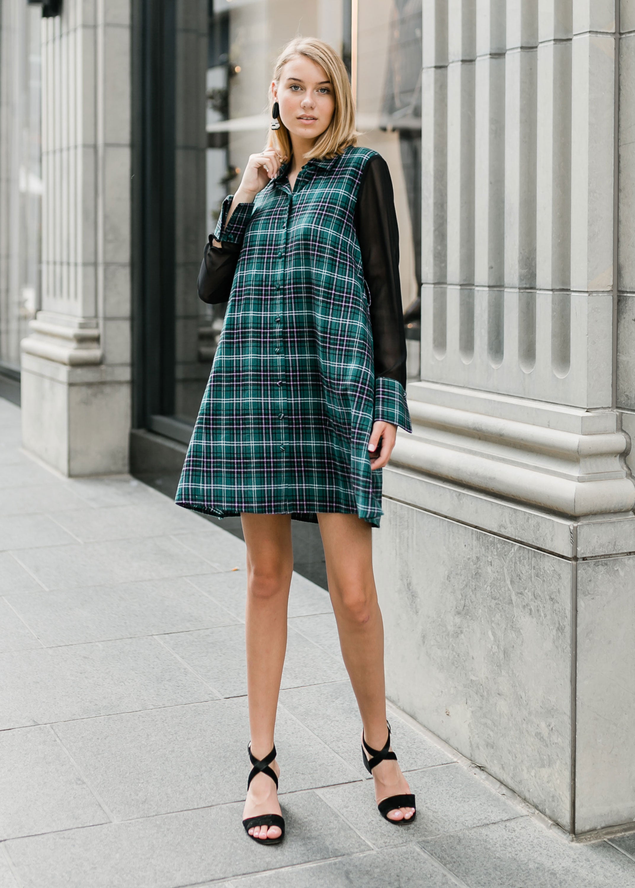 MEGHAN LONG-SLEEVE DRESS IVY PLAID FLANNEL