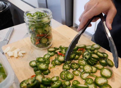 Pepper Joe's shows how to pickle peppers in mason jar, and how to season with spices and garlic