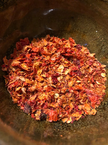 bowl of dragons breath hot pepper flakes