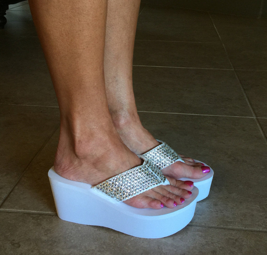 white platform flip flops