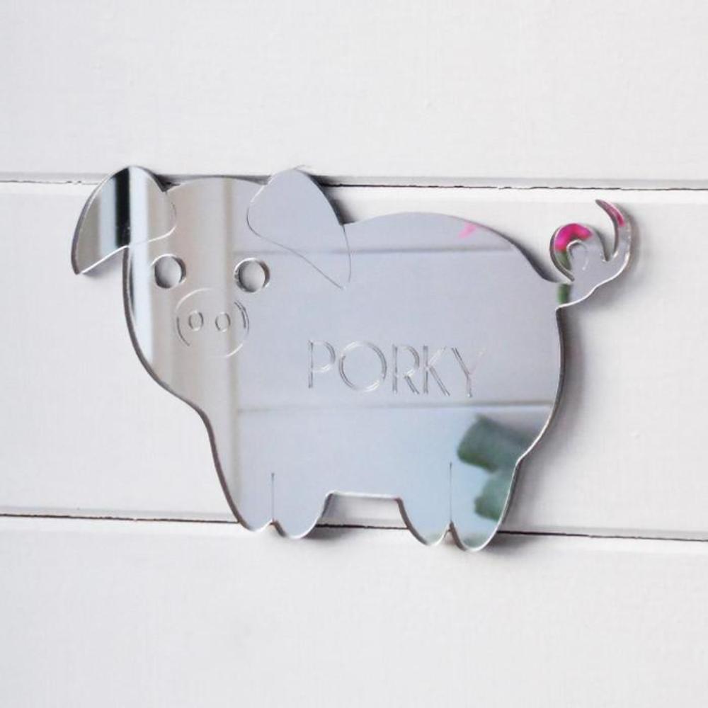 Cute Pig Engraved Acrylic Mirrored Bedroom Door Sign