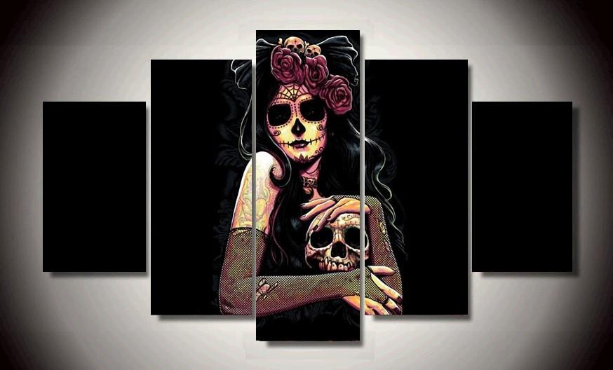 Gothic Skull Lady Canvas 5 Pcs Wall Art Bybushwick