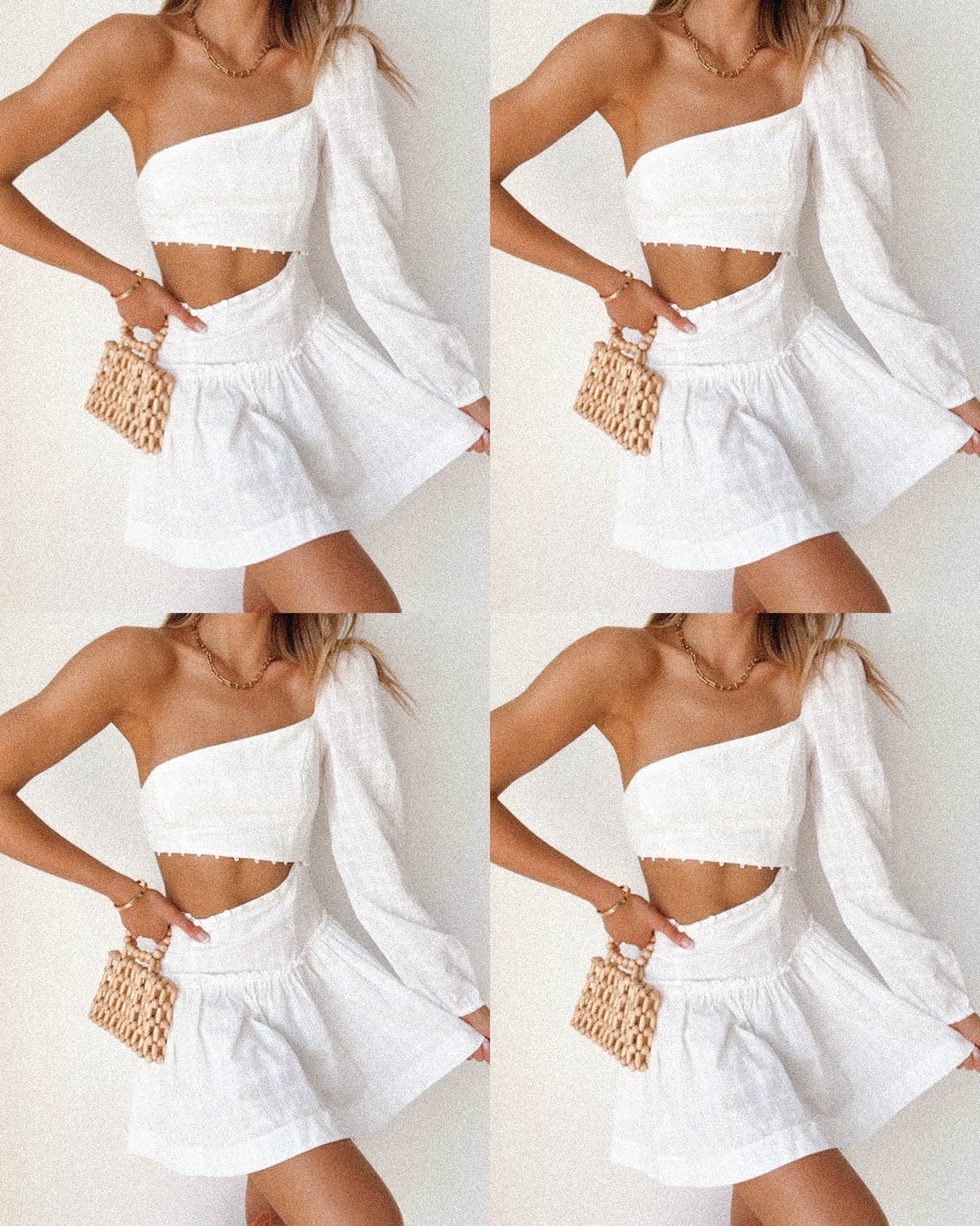 Asymmetric mini dress in white.