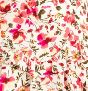 White fabric with pink floral print 