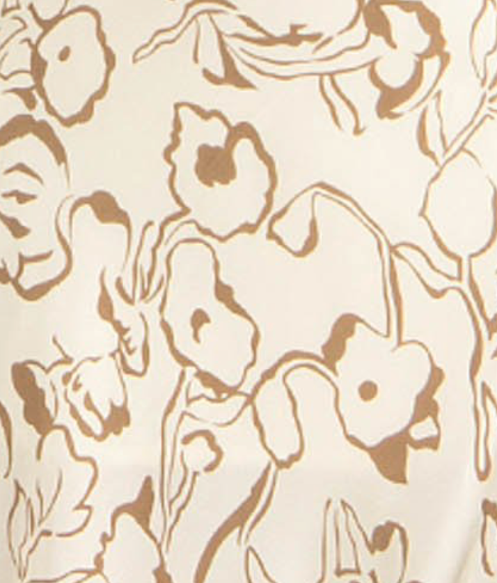 Midi dress in cream with an abstract floral print in beige.