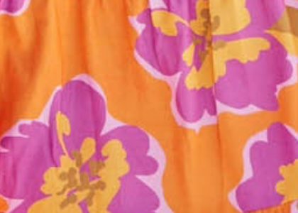Maxi Dress in an orange and purple floral print.