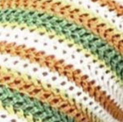 Crochet midi dress in a olive and rust stripe.