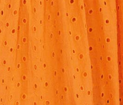 Long sleeve mini dress in an orange anglaise fabric.