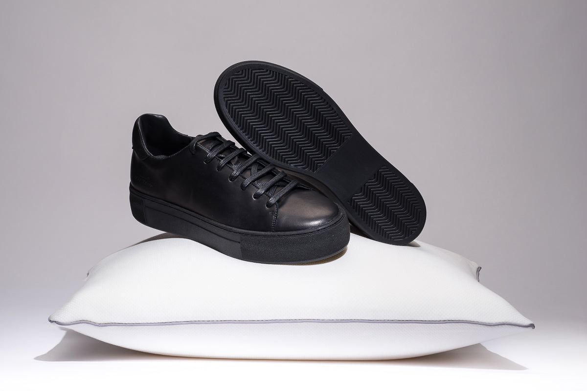 MARATOWN Womens Black Leather Dressed-Up Sneakers - MARATOWN®