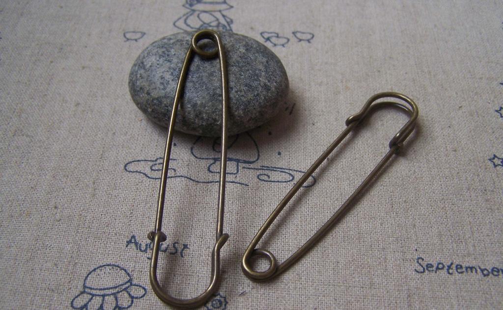 10 pcs Antique Bronze Safety Pins Brooch 15x70mm A4771