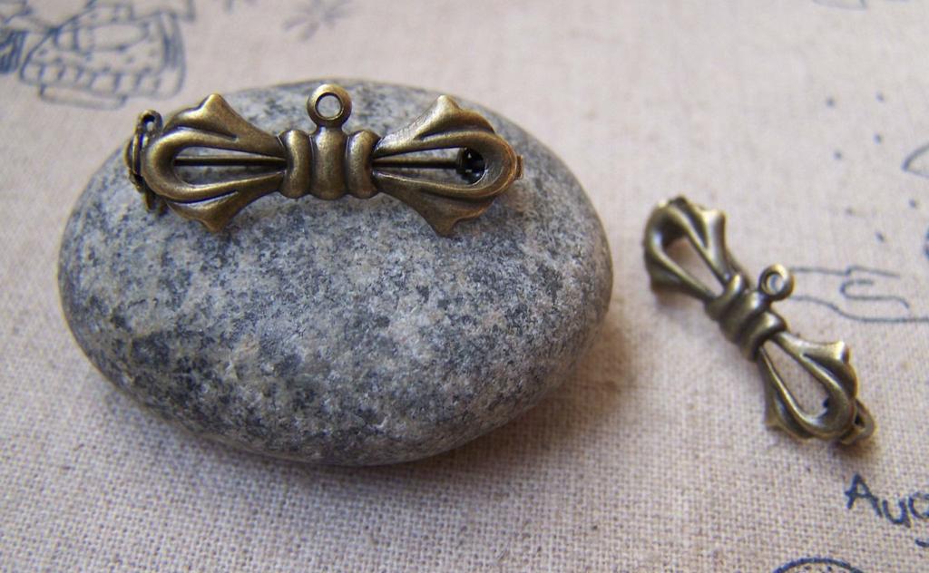 10 Pcs Antique Bronze Bow Tie Safety Pin Brooch 10x27mm A3062