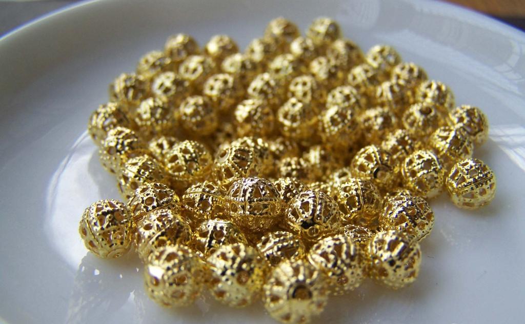 100 pcs of Gold Tone Filigree Ball Spacer Beads Size 6mm A232 – VeryCharms