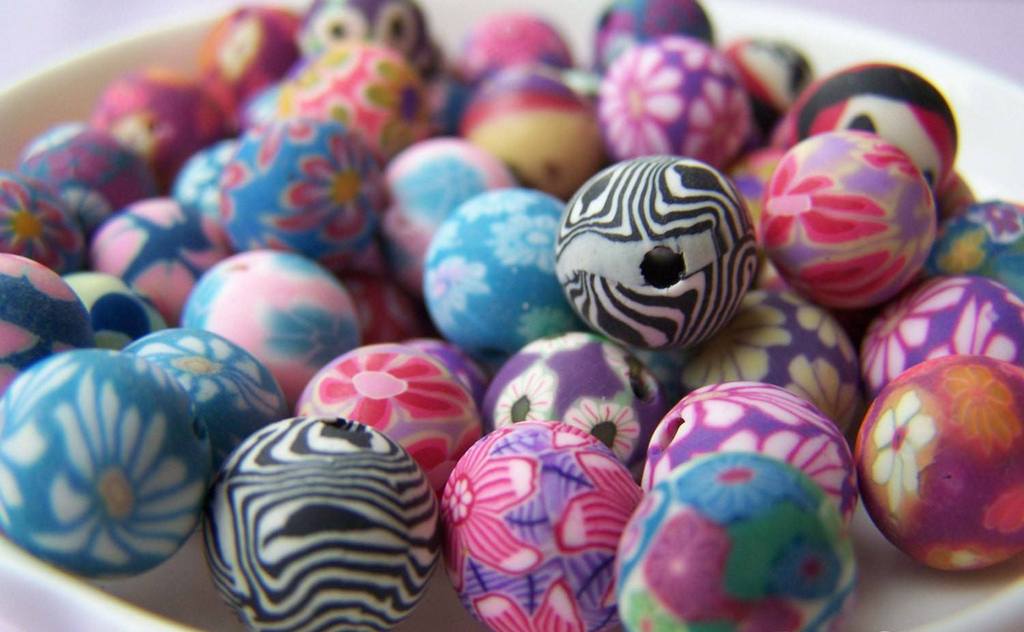 Polymer Clay Round Flower Beads Assorted Color 6mm-16mm